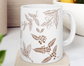 Coffee Berry Ceramic Mug, 11oz, coffee plant,coffee cup