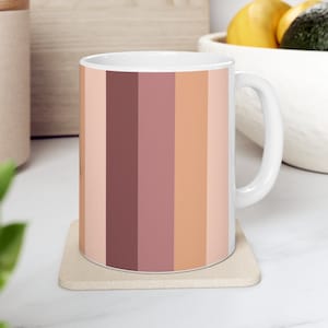 Brown Striped Ceramic Mug 11oz coffee color mug,brown mug,earth tones mug