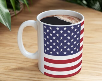 Taza de cerámica de la bandera estadounidense 11 oz EE. UU., EE. UU., América, libertad, patriota, patriótico, rojo, blanco y azul, los colores no funcionan, águila, servicio, militar