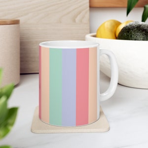 Pastel Striped Ceramic Mug 11oz creamy mug,spring mug,easter mug