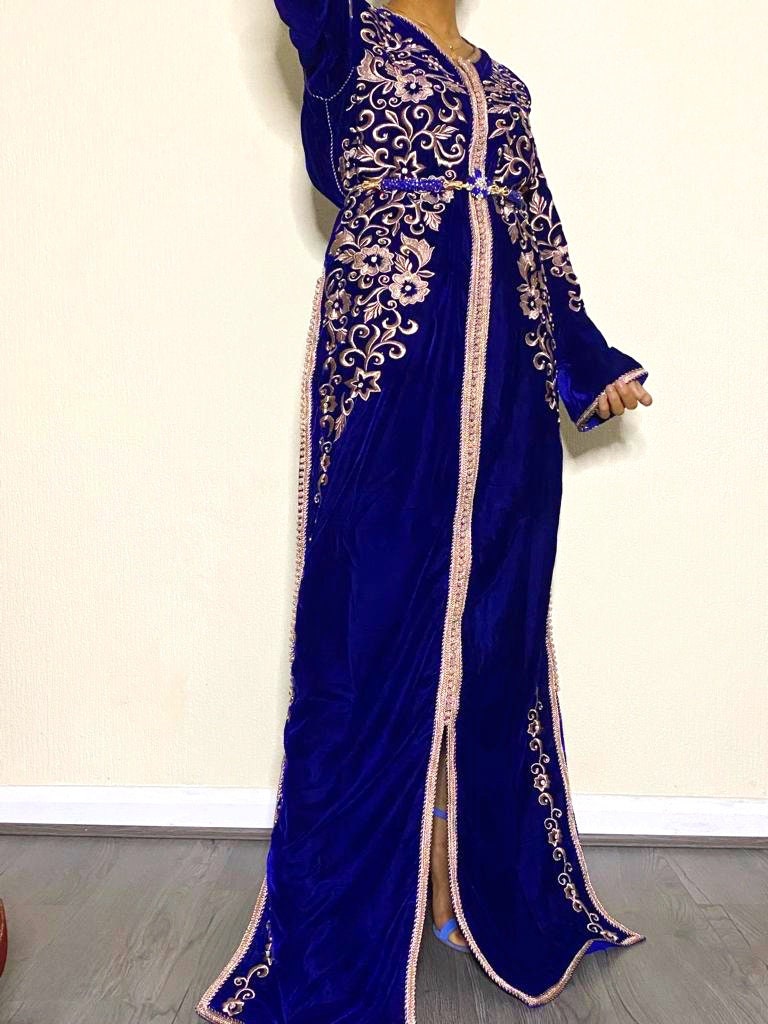 Moroccan Navy Blue Velvet Dress Etsy