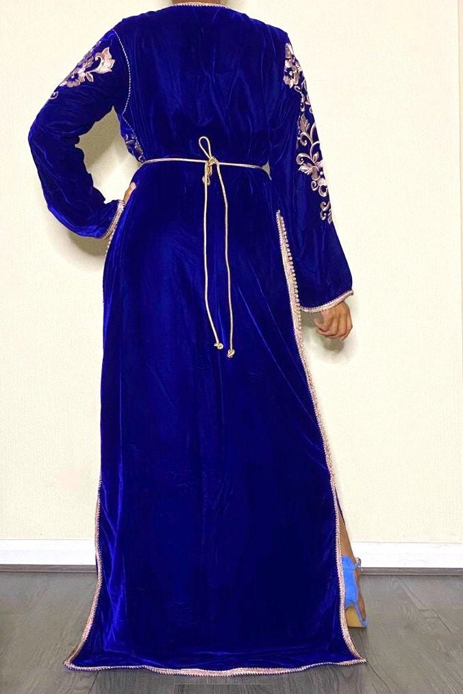 Moroccan Navy Blue Velvet Dress Etsy