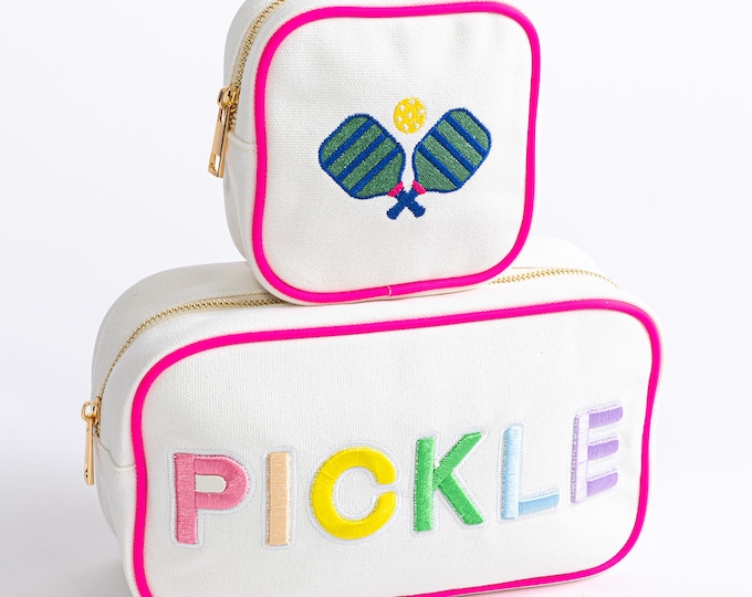 Pickleball Cosmetic Bag: Embroidered Patch Design