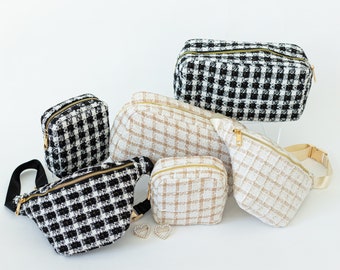 Personalized Tweed Plaid Fanny - Cross body Fanny - gingham crossbody bag - Fanny pack gift - Disney Fanny - black Fanny - white Fanny