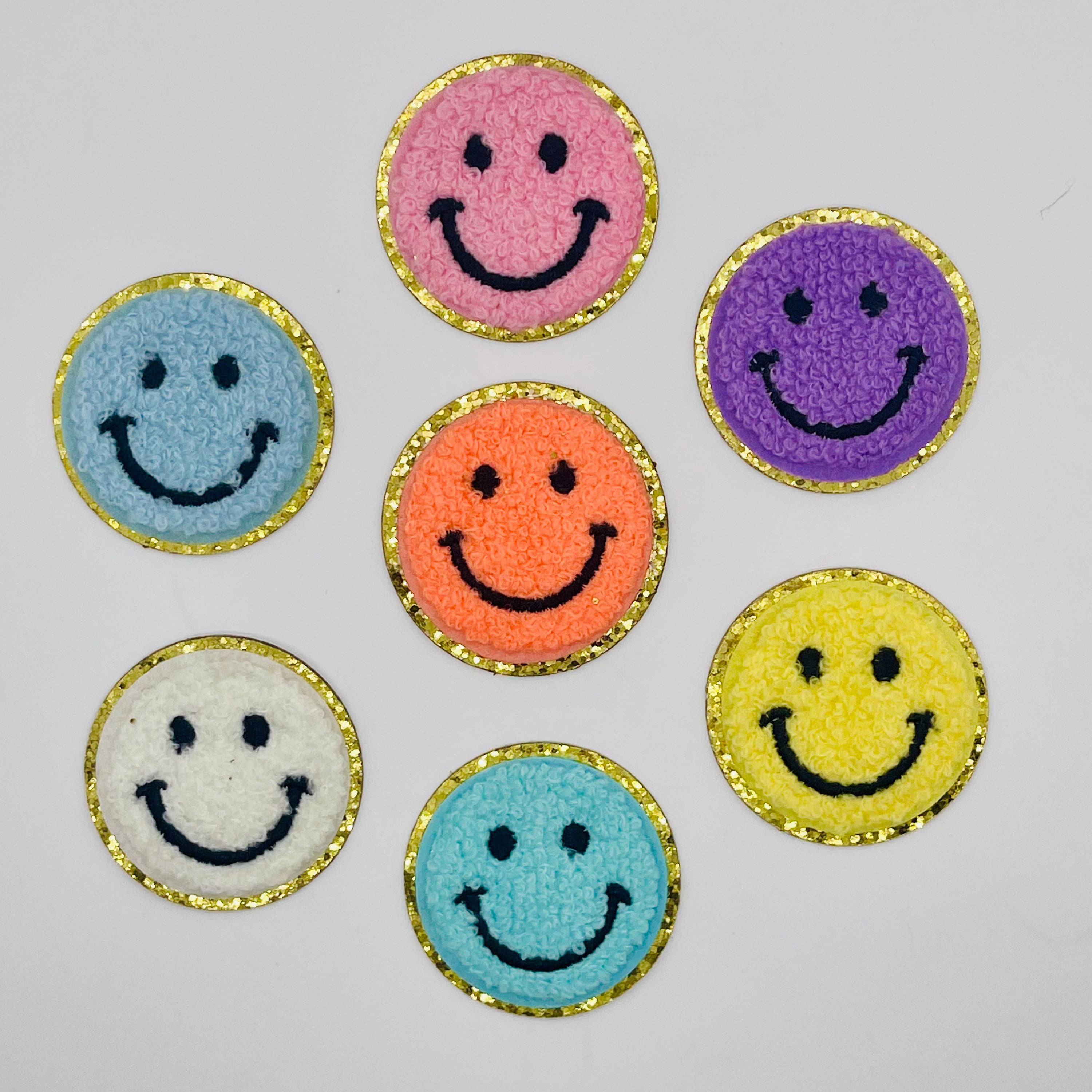 Vintage Patch Pastel Smiley Faces PNG Set with Glitter Backing, Chenille Smiley  Face, Digital Patch, Font Set
