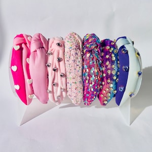 Knotted Headbands- Crystal Bling Headbands with jewels- Tie Dye Headband- Valentines Headband- pink Headband- Heart Headband