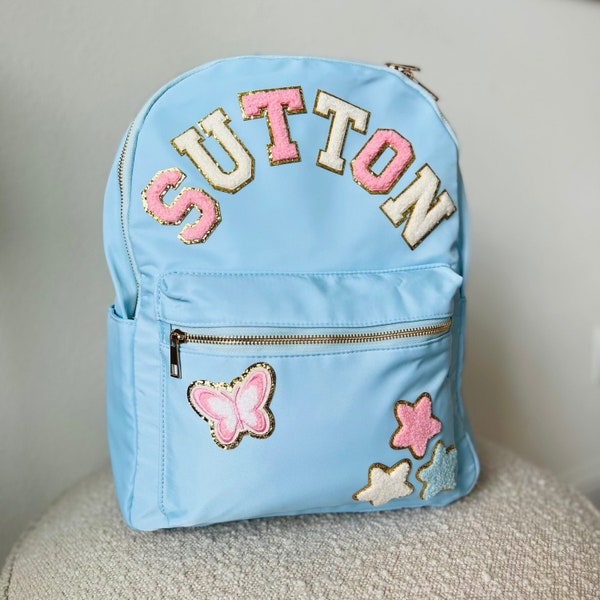 NEW!! Nylon Backpack- Personalized Backpack- Customizable Backpack- Letter Backpack- Chenille Patch Backpack- Kid Backpack- Back to school
