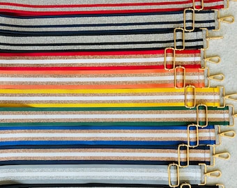 Striped Crossbody Bag Strap: Adjustable Guitar Strap with Gold Hardware