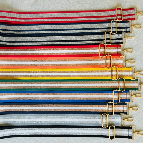 Striped Crossbody Bag Strap: Adjustable Guitar Strap with Gold Hardware