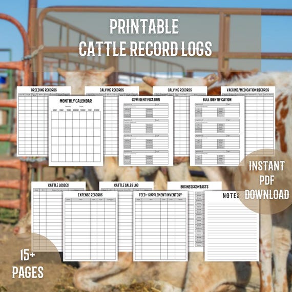 Printable Cattle Record Log Sheets: Livestock Management (PDF)