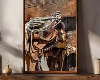 Westernsattel Fotografie Druck: Rustikale Cowboy Wand Kunst (Digitaler Download)