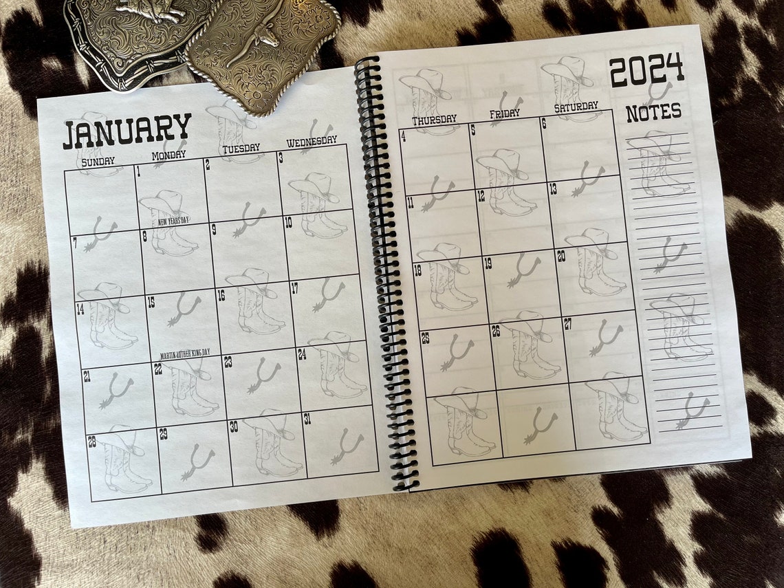 Western Daily Planner 2024 // Printed Cowhide and Leather Daily Planner