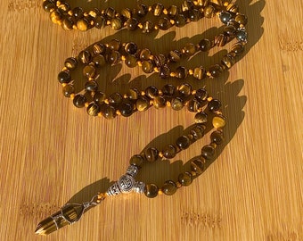 Tiger Eye Mala. 23 inch 108 natural stone prayer beads.
