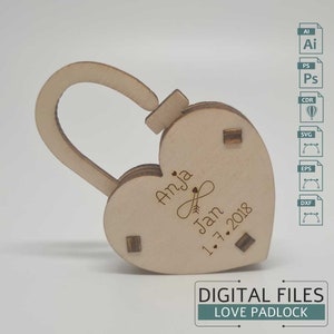 Lucchetto dell'amore con meccanismo di bloccaggio, facile da montare, non servono viti e colla, file vettoriali Svg, Cdr, Ai, Pdf, Dxf per taglio laser