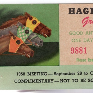 RACE TRACK TICKET, vintage, 1958