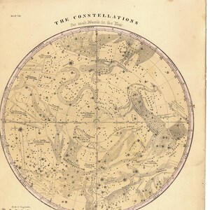 MAPA CELESTIAL. Circa 1865, original y de época.