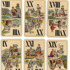 FRANZÖSISCH TAROT Kartenspiel. 54 komplett, etwa um 1900. Original und antik