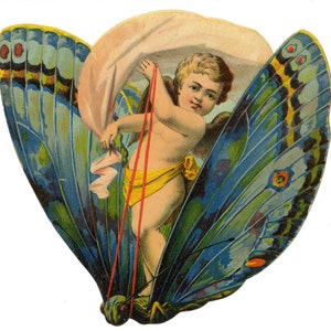 Cartão de troca BUTTERFLY e CHERUB. Circa 1910, original e antigo