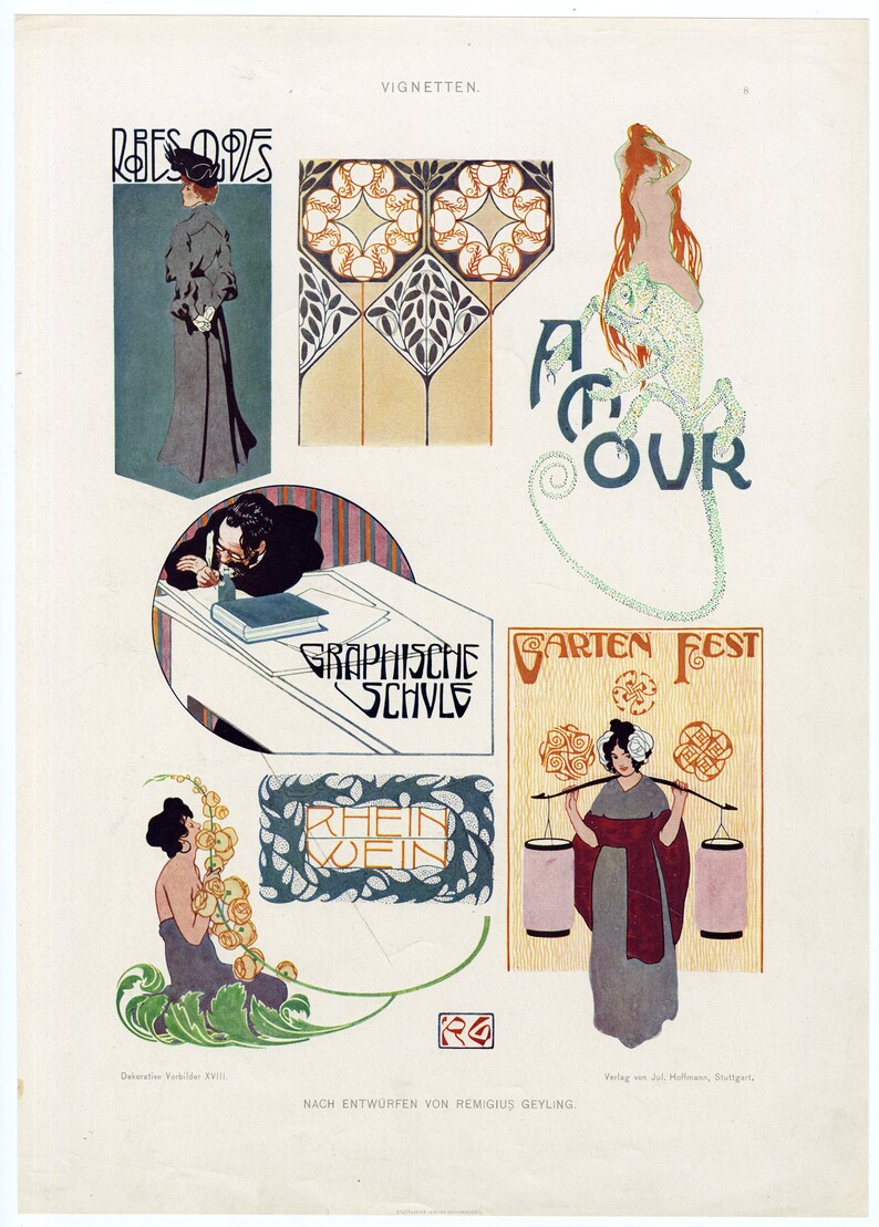 ART NOUVEAU Illustrations/print, Dekorative Vorbilder, Circa 1910 - Etsy