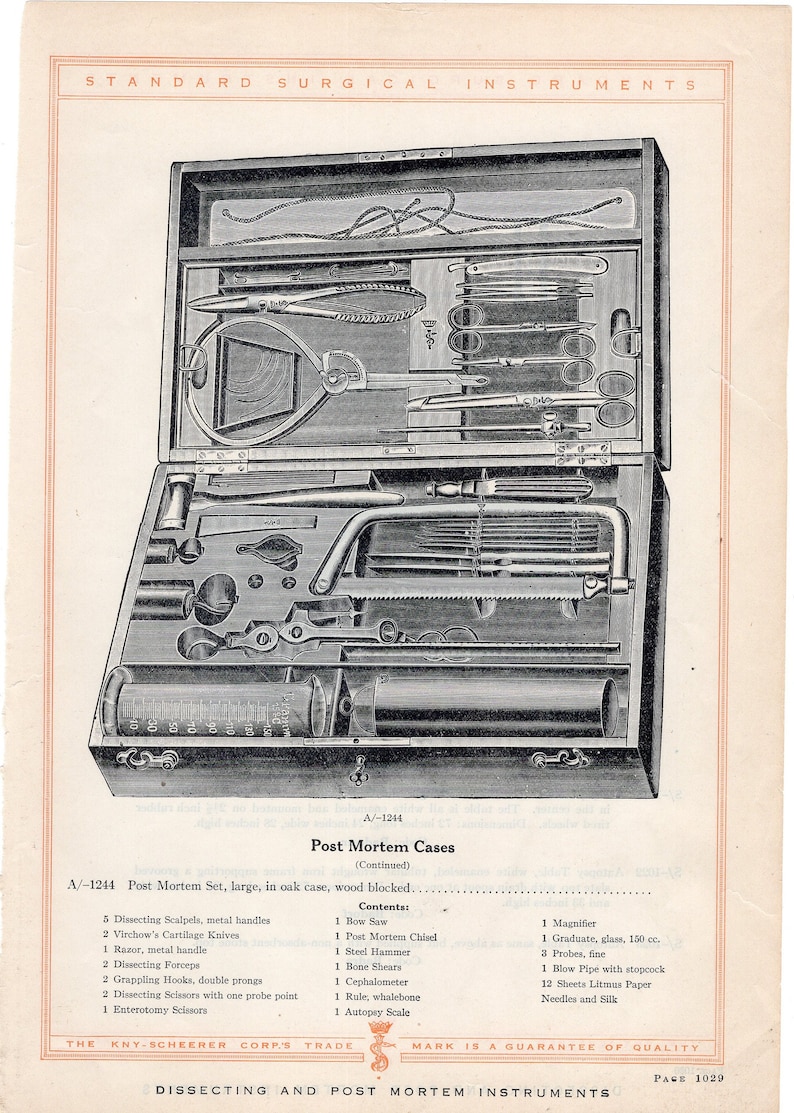 Posatmortem Instruments POST MORTEM INSTRUMENTS Print, Circa 1920, Original - Etsy