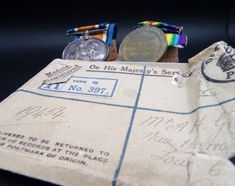 Medallas de la Primera Guerra Mundial con franqueo original Pte A.H Grace 19454