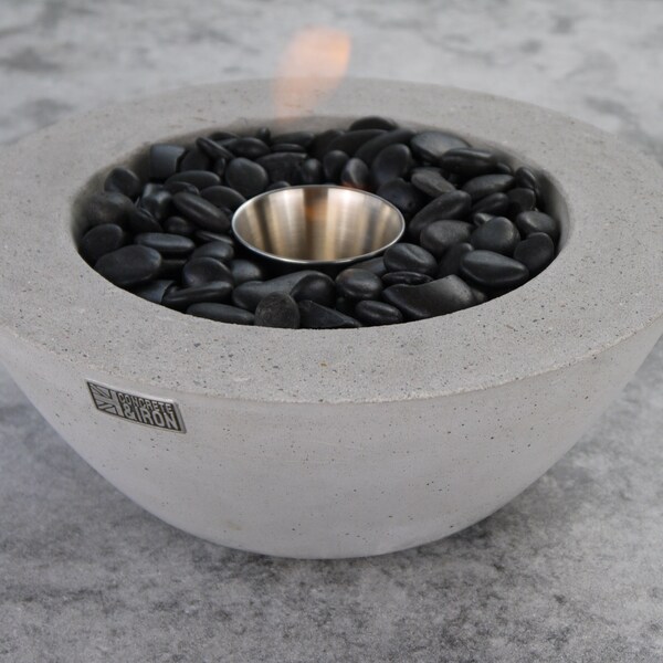 Large Table Top Concrete Fire Bowl Pit Bio Ethanol Indoor and Outdoor Handmade in England by Concrete & Iron