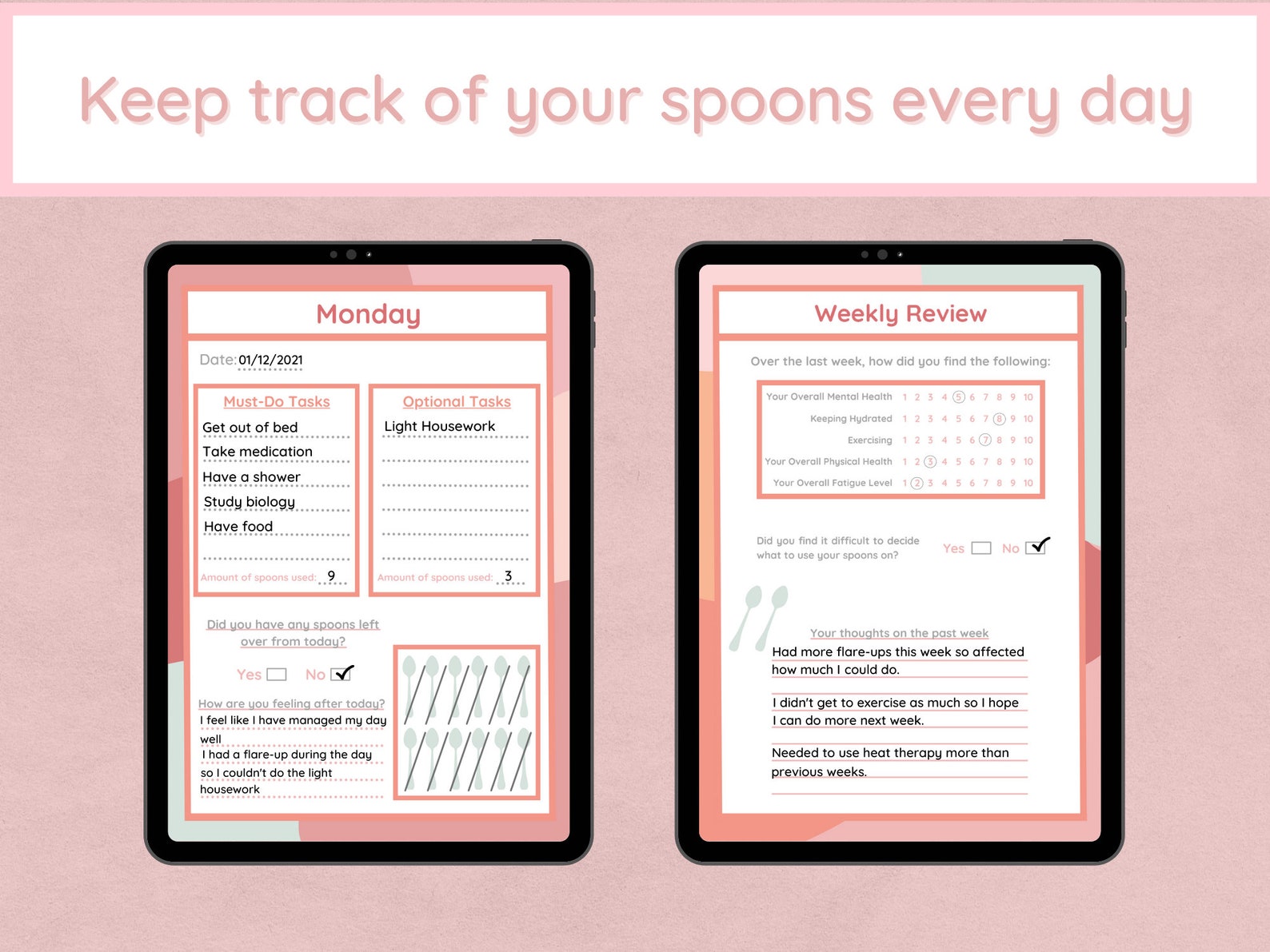 Weekly Spoon Tracker Spoon Theory Journal Spoonie Journal Fatigue
