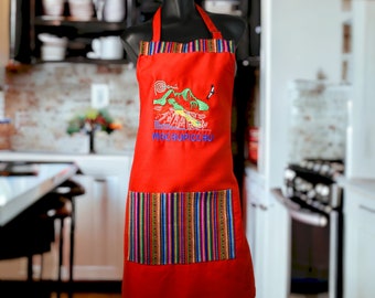 Kitchen bib apron with Andean embroidery