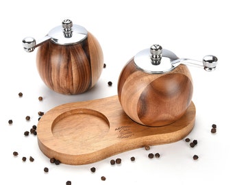 Salt and Pepper Grinders, Ciao Bella 3 Piece Set for Home & Kitchen Grinder with Ceramic core Wooden Manual Refillable Shakers