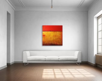 Tela d'arte originale, dipinto originale, dipinto a olio, dipinto su tela, rosso, oro, cielo rosso, campo dorato, arte unica