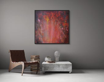 Tela d'arte originale, dipinto originale, dipinto a olio, dipinto su tela, rosso, oro, cielo rosso, arte unica