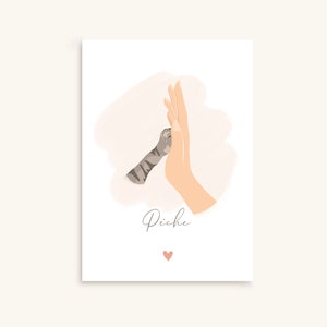 Kattenposter, hand tegen poot, eeuwige liefde, gepersonaliseerd