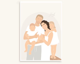 Illustration/Portrait personnalisé(e) Minimaliste sans détails visage, idée cadeau, couple amis famille mariage 