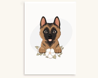 Berger Belge Malinois, portrait personnalisée cartoon