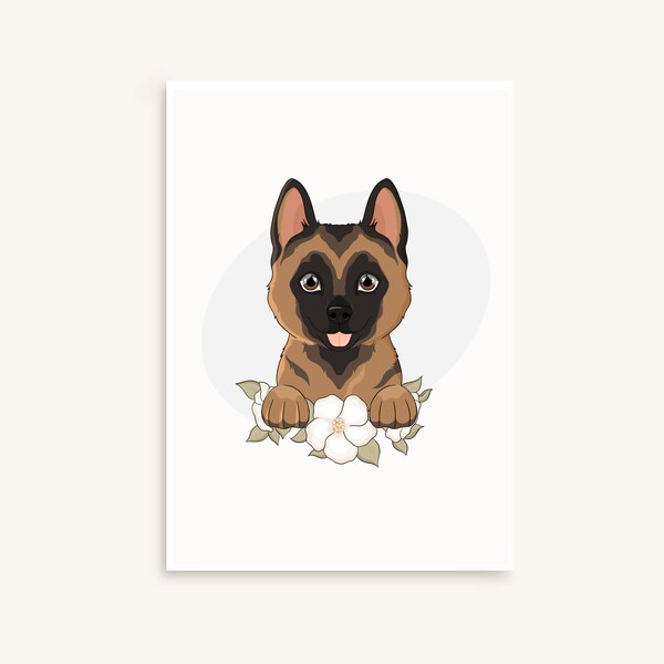 Berger Belge Malinois, portrait personnalisée cartoon