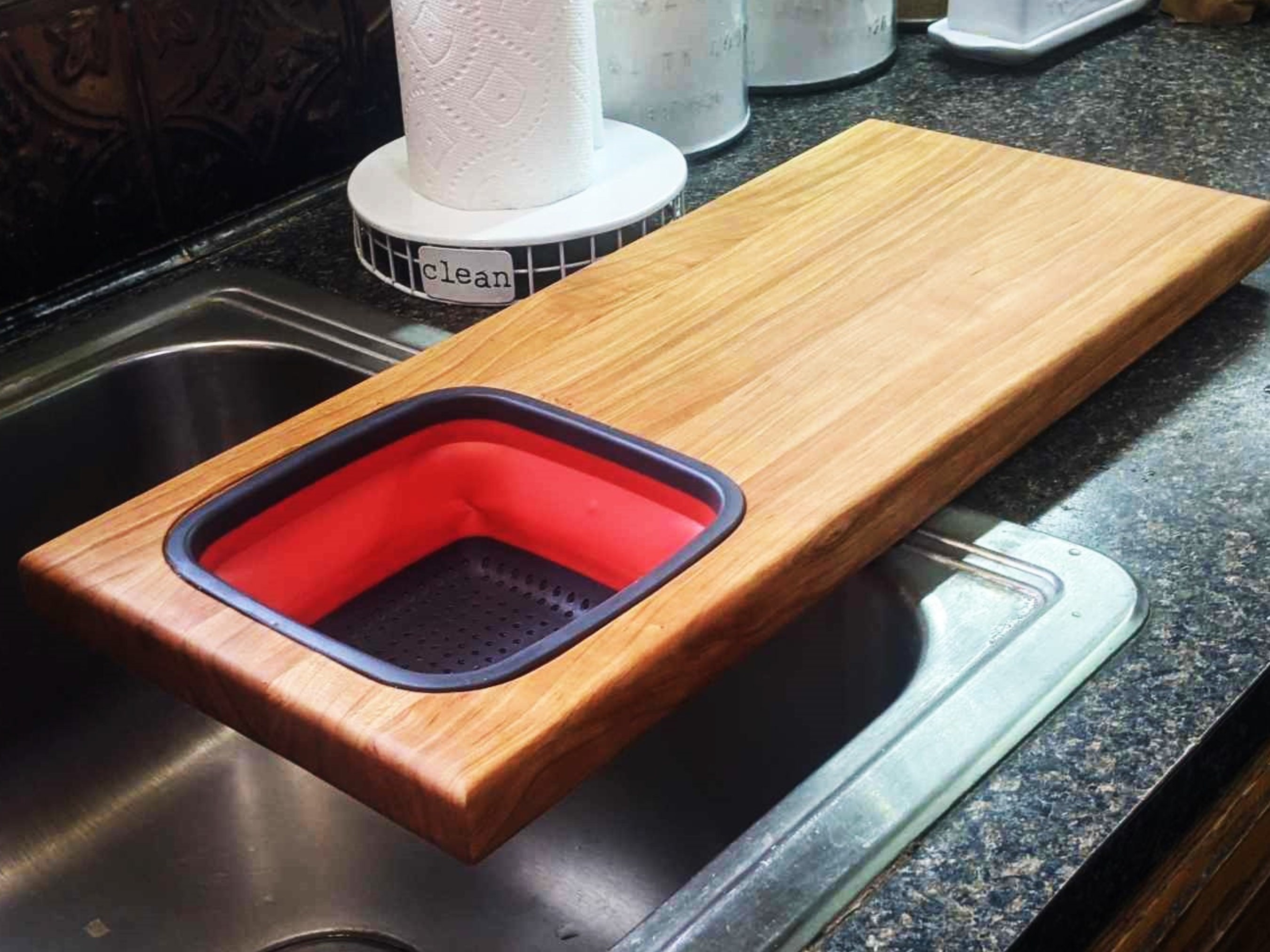 Over The Sink Cutting Board | With Colander | Wood Cutting Board | Wooden  Cutting Board | Edge Grain | Cutting Board With Strainer | Wedding