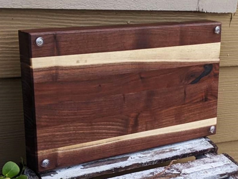 Black Walnut Edge Grain Cutting Board With Beveled Edge and Clear