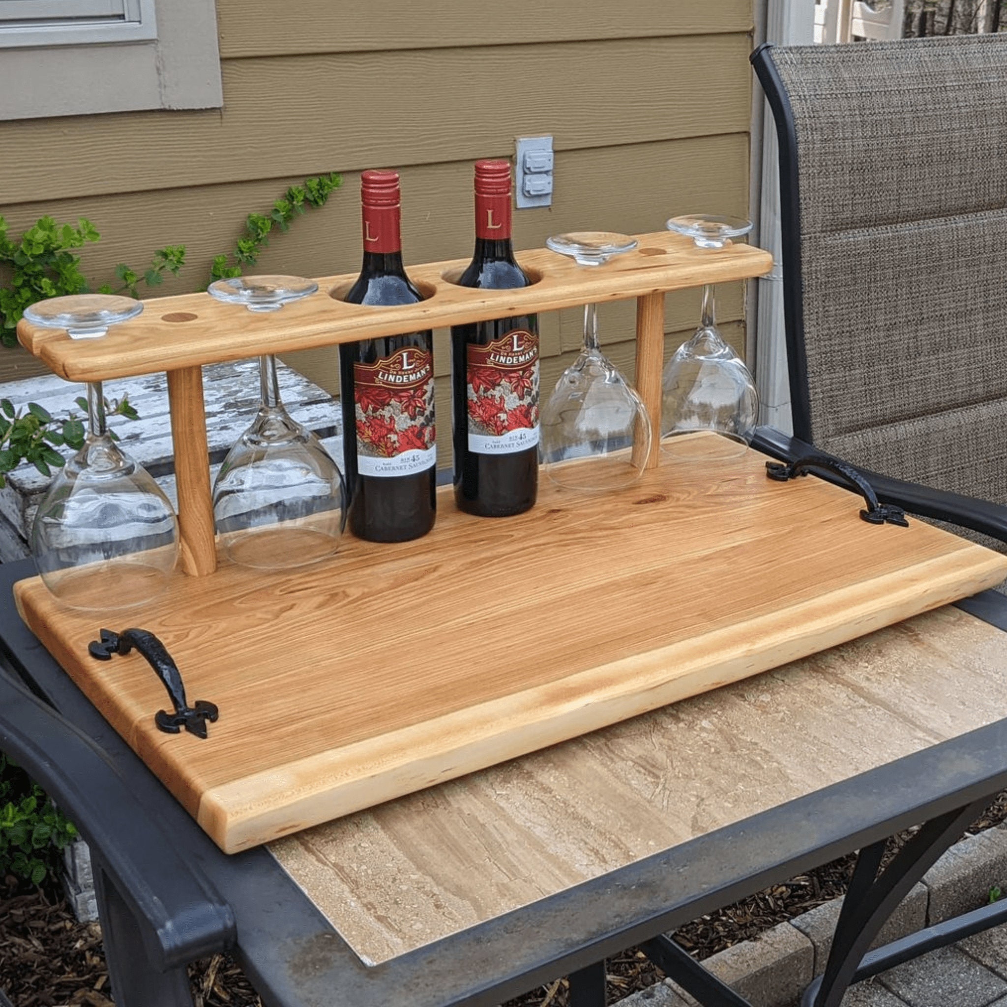 Cheese board table with wine glass holder best sale