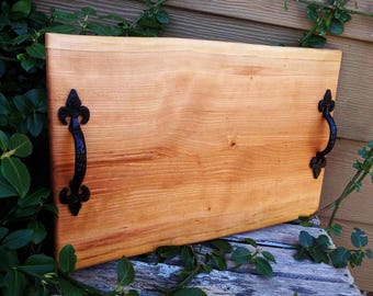 Tabla de embutidos de madera con asas de hierro fundido, regalos de Navidad, bandeja de madera para aperitivos, tabla para picar, hermosa bandeja para servir, boda