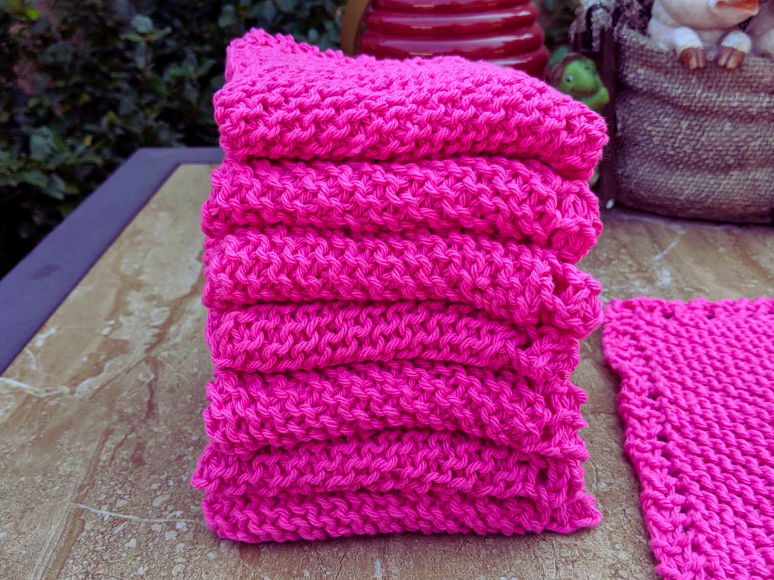 Netted Dish Rag Set of 4 Washcloths, Hand Knit Dishcloths, Magenta Kitchen Towel ...