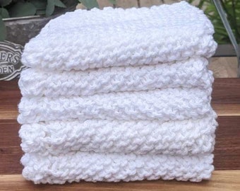 Set of 4 Dishcloths, Hand Knit Washcloths, White Wash Cloths, Knitted Dish Rag Set, Cotton Washcloths, Kitchen Dishcloths, Cotton Washrags