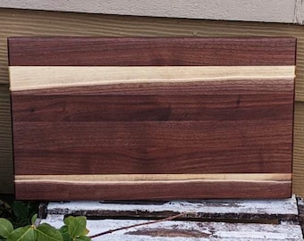 Tabla de cortar de nogal negro con veta en el borde, patas de goma transparente, bloque de carnicero, tabla de cortar de madera hecha a mano, regalo de boda minimalista