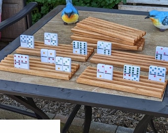 Four Domino 4-Slot Holders, Domino Holder Set, Wooden Domino Holder, Domino Rack, Wood Domino Holders, Domino Stand Set, Tile Game Organizer