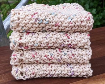 Set of 4 Cream Washcloths, Hand Knit Dishcloths, Knitted Dish Rag Set, Cotton Washcloths, Kitchen Dishcloths, Cotton Washrags, Christmas