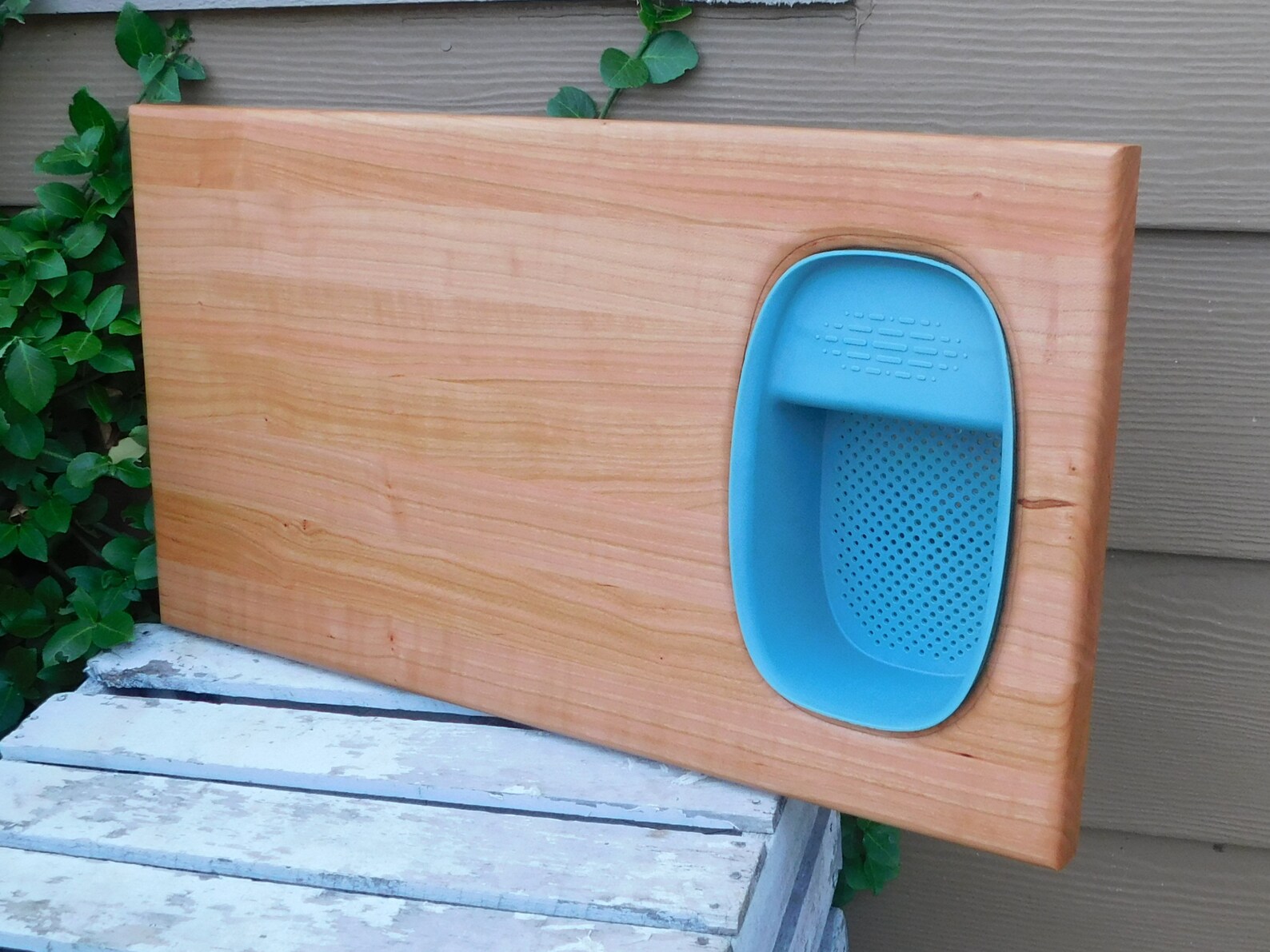 Over the Sink Cutting Board With Colander Wood Cutting Etsy