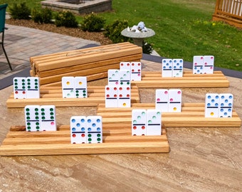 Four Oak Wood Domino Holders, Domino Holder Set, Wooden Domino Holder, Domino Rack, Wood Domino Holders, Domino Stand Set, 4 Tile Organizers