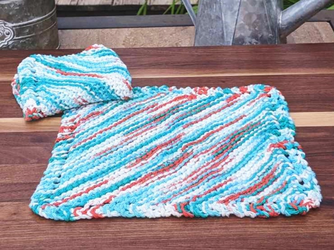 Set of 2 Multi-color Dishcloths, Hand Knit Washcloths, Knitted Dish Rag ...