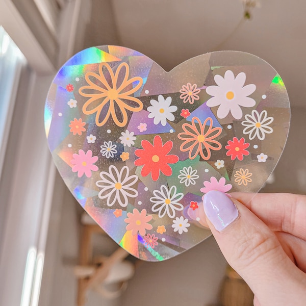 FLOWERING HEART suncatcher sticker | rainbows | for the window | decoration for home or classroom