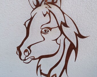 Pferdekopf Wandbild mit Wunschtext Pulverbeschtet Stall-Deko Boxenschild 