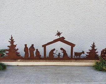 Patina Christmas nativity scene on a wooden base